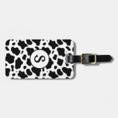 Zwart Wit Koe Print Monogram Bagagelabel (Voorkant horizontaal)