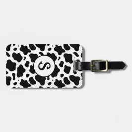 Zwart Wit Koe Print Monogram Bagagelabel