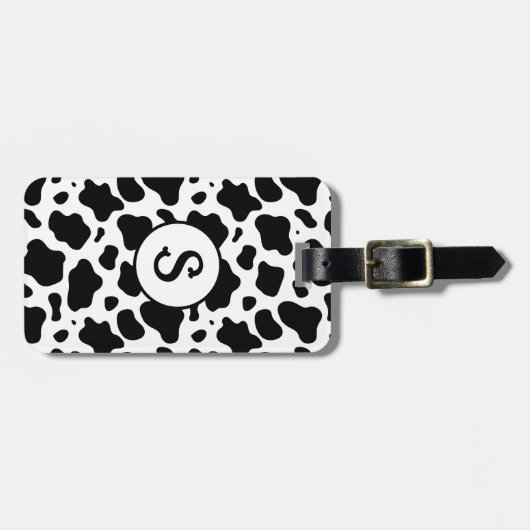 Zwart Wit Koe Print Monogram Bagagelabel (Voorkant horizontaal)
