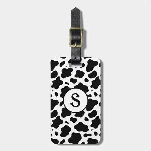 Zwart Wit Koe Print Monogram Bagagelabel (Voorkant verticaal)
