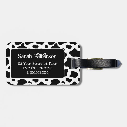 Zwart Wit Koe Print Monogram Bagagelabel (Achterkant horizontaal)