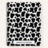 Zwart-wit Koe Print Pattern Monogrammed Notitieboek (Voorkant)