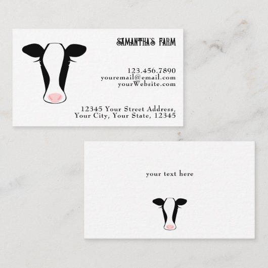 Zwart Wit Koe Rundvlees of Dairy Boerderij Visitekaartje (Voorkant / Achterkant)