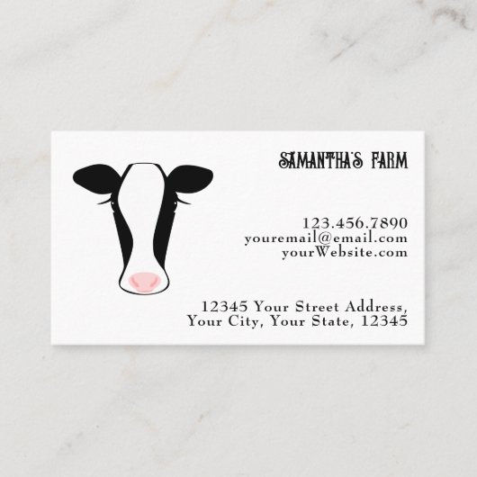 Zwart Wit Koe Rundvlees of Dairy Boerderij Visitekaartje (Voorkant)