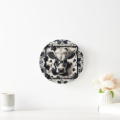 Zwart & Wit Koe Spots Furry Look Ronde Klok (Huis)