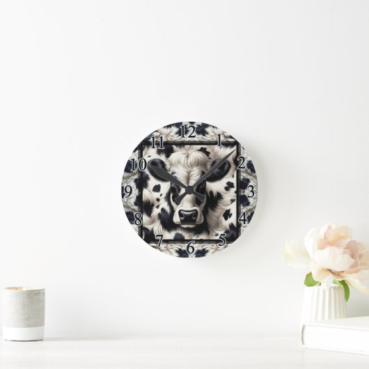 Zwart & Wit Koe Spots Furry Look Ronde Klok (Huis)