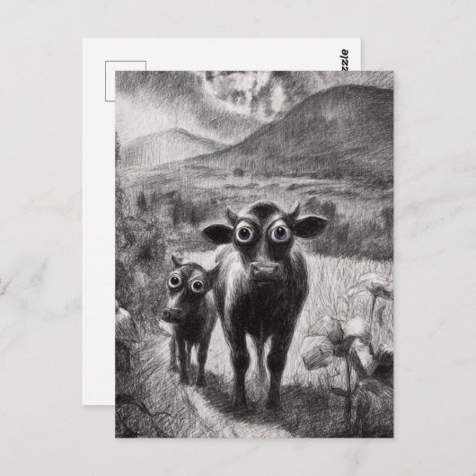 Zwart-wit Koeien met brede ogen Briefkaart (Voorkant / Achterkant)