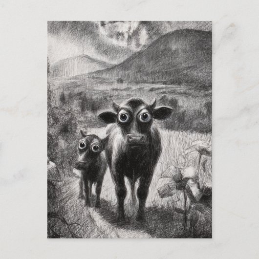 Zwart-wit Koeien met brede ogen Briefkaart (Voorkant)