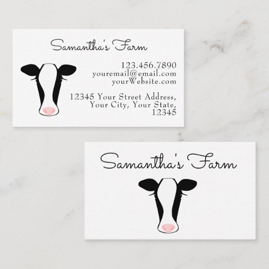 Zwart wit koeienhoofd visitekaartje (Voorkant / Achterkant)