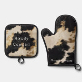 Zwart Wit Koeienhuid Ovenwant & Pannenlap Set (Voorkant)