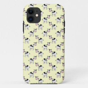 Zwart-wit koeienpatroon op lichtgeel iPhone 11 hoesje