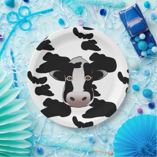 Zwart-wit koeienpatroon papieren bordje (Feest)