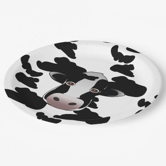 Zwart-wit koeienpatroon papieren bordje (Gekanteld)
