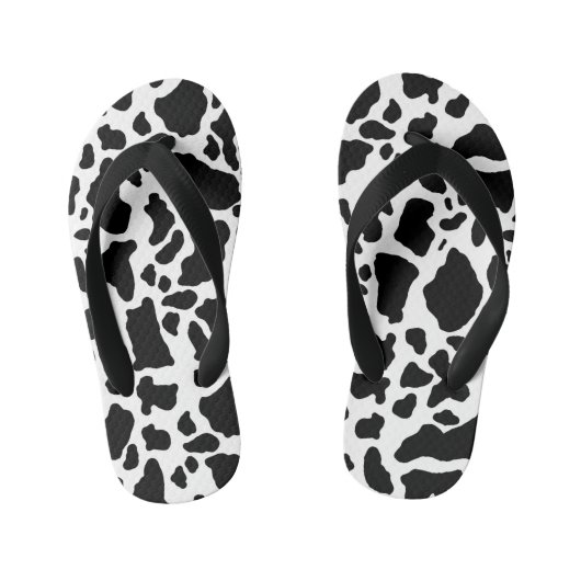 Zwart-wit koeienprint kinder teenslippers (Voetbed)