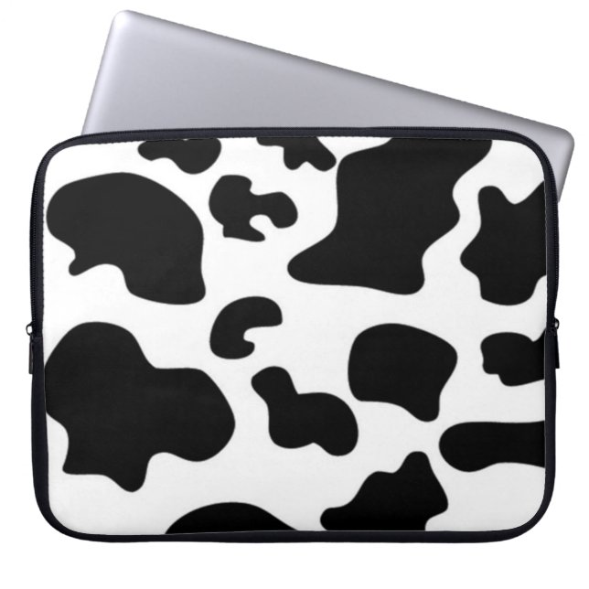 Zwart-wit koeienprint laptop sleeve (Voorkant)