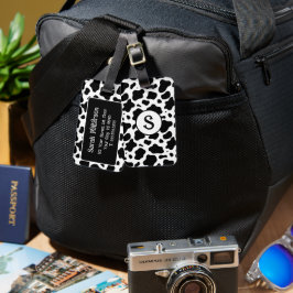 Zwart Wit Koeienprint Monogram Bagagelabel