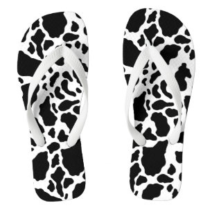 Zwart-wit koeienprint teenslippers