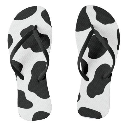 Zwart-wit koeienprint teenslippers (Voetbed)