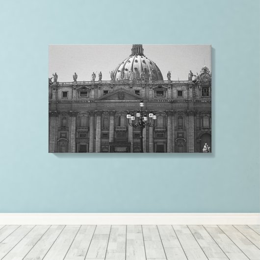 Zwart Wit Koepel van St Peters Rome Verpakt Canvas (Insitu (Houten vloer))
