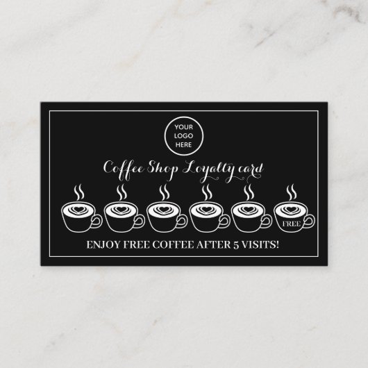 Zwart Wit Koffiewinkel Logo Business Beloning Punc Klantenkaartje (Voorkant)