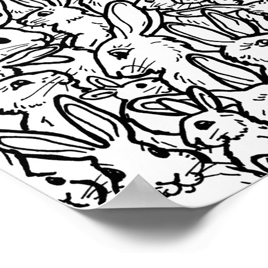 Zwart-wit konijn Bunny Drawings Modern Pattern Poster (Hoek)