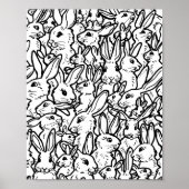 Zwart-wit konijn Bunny Drawings Modern Pattern Poster (Voorkant)