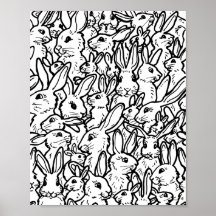 Zwart-wit konijn Bunny Drawings Modern Pattern