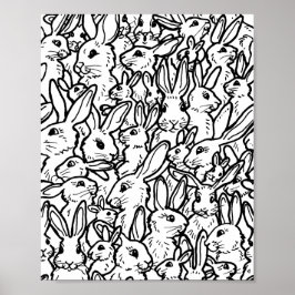 Zwart-wit konijn Bunny Drawings Modern Pattern Poster