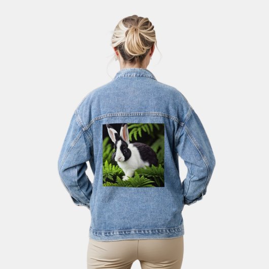 Zwart-Wit Konijn Denim Jacket (Model)