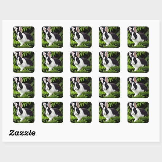 Zwart-Wit Konijn Vierkante Sticker (Vel)