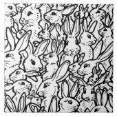 Zwart-wit konijnenvangers en bunny Pattern Tegeltje (Voorkant)