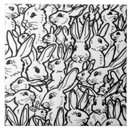 Zwart-wit konijnenvangers en bunny Pattern Tegeltje