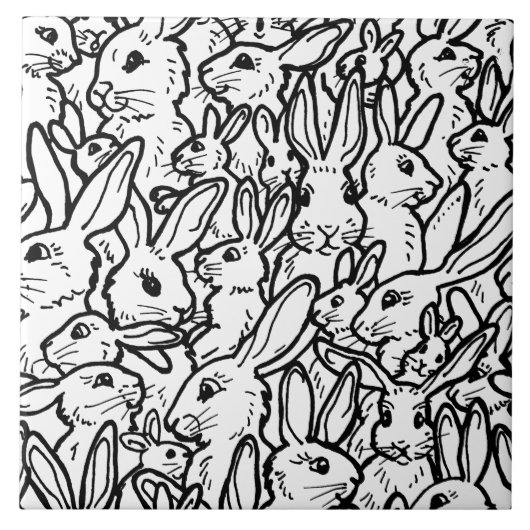 Zwart-wit konijnenvangers en bunny Pattern Tegeltje (Voorkant)