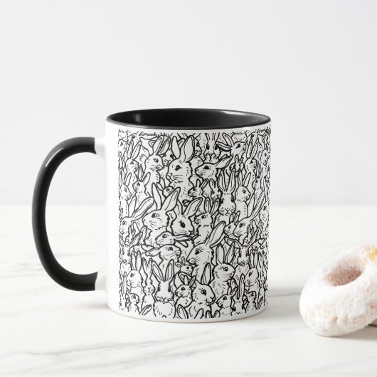 Zwart-wit konijnenvangers Modern Bunny Pattern Mok (Met donut)
