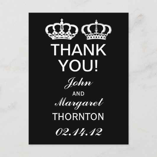 Zwart wit koninklijk paar bedankt briefkaart (Voorkant)