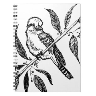Zwart & Wit Kookaburra op Tak Tekening Notitieboek