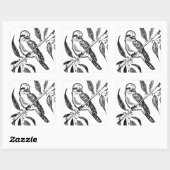 Zwart & Wit Kookaburra op Tak Tekening Vierkante Sticker (Vel)