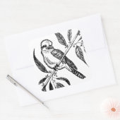 Zwart & Wit Kookaburra op Tak Tekening Vierkante Sticker (Envelop)