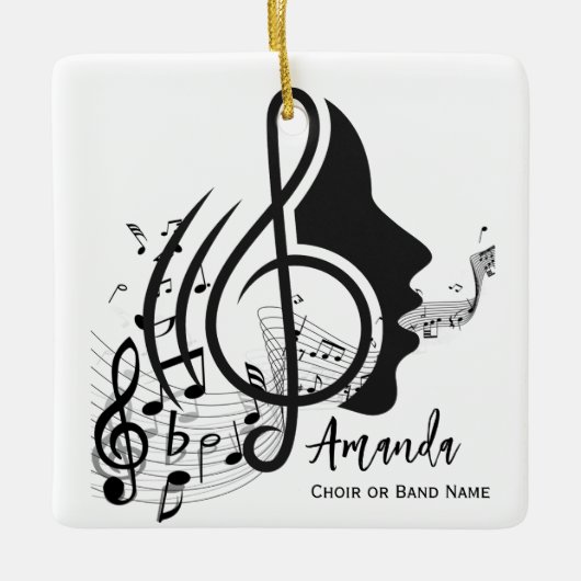 Zwart-wit koor directeur Gift Musical Notes Keramisch Ornament (Voorkant)
