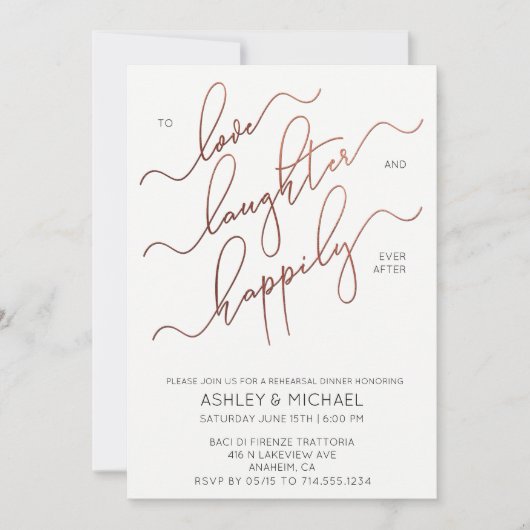 Zwart wit koper script repetitie diner uitnodigen kaart (Voorkant)