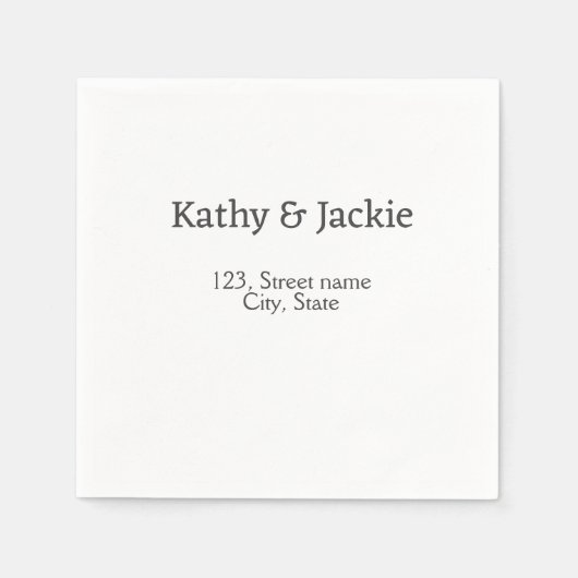 Zwart wit koppel naam adres stad staat eenvoudig servet (Voorkant)