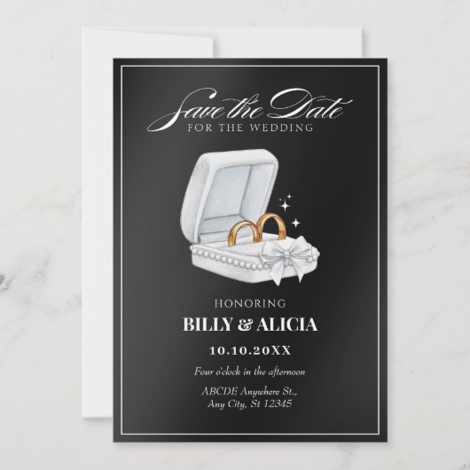 Zwart-wit koppel ring save the date (Voorkant)