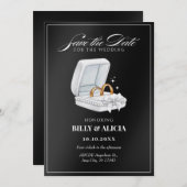 Zwart-wit koppel ring save the date (Voorkant / Achterkant)