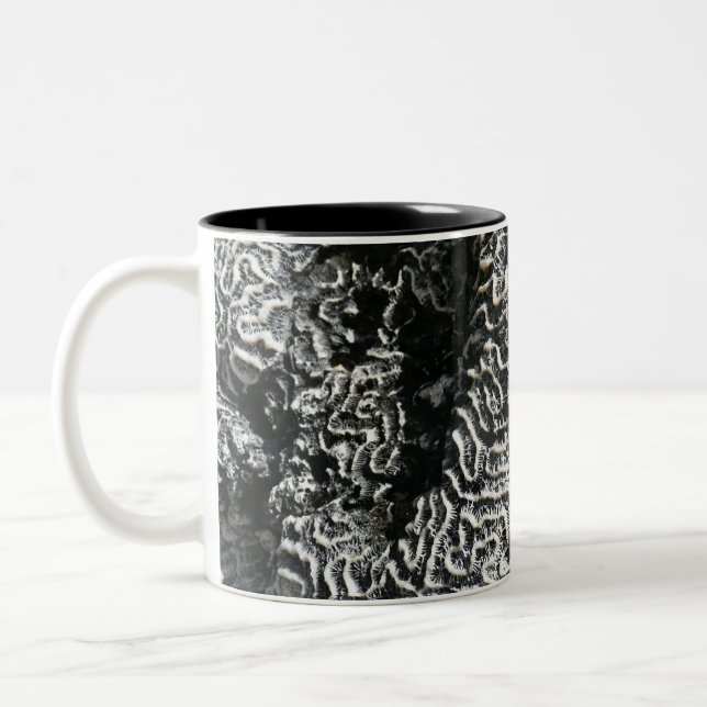 Zwart-wit koraal I Abstracte Natuur Foto Tweekleurige Koffiemok (Links)