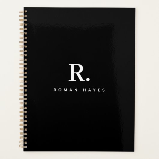 Zwart Wit Kordate Stip Monogram Moderne Minimalist Planner (Voorkant)