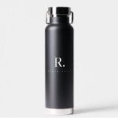 Zwart Wit Kordate Stip Monogram Moderne Minimalist Waterfles (Voorkant)