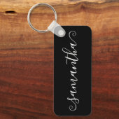 Zwart-wit Korte Curly Swash Handtekening Naam Sleutelhanger (Voorkant)