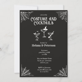 Zwart-wit kostuums en cocktails Halloween Kaart