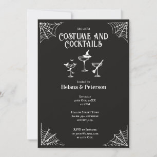 Zwart-wit kostuums en cocktails Halloween Kaart