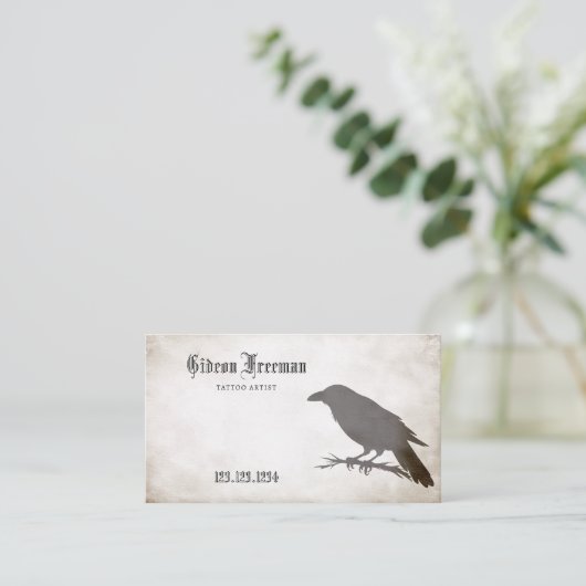  zwart & wit kraai Tattoo artiest Visitekaartje (Staand voorkant)